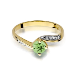 Pierścionek zaręczynowy z żółtego złota z oliwinem i diamentami 0,05ct Fire Of Love