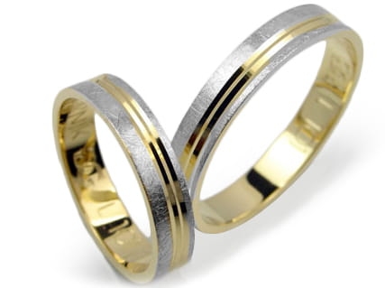 Obrączki ślubne z żółtego i rodowanego złota 333 płaskie 4mm Lovely L101-333