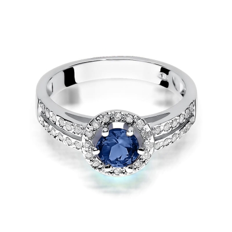 Przejdź do produktu Pierścionek zaręczynowy z białego złota z szafirem i diamentami 0,20ct Fire Of Love 