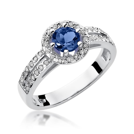 Przejdź do produktu Pierścionek zaręczynowy z białego złota z szafirem i diamentami 0,20ct Fire Of Love 