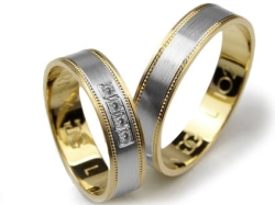 Obrączki ślubne z żółtego i rodowanego złota 333 płaskie z cyrkoniami 5mm Lovely L102-333