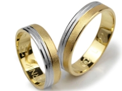 Obrączki ślubne z żółtego i rodowanego złota 333 płaskie 5mm Lovely L122-333