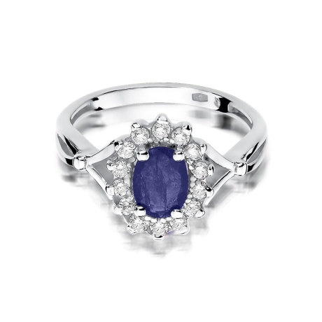 Przejdź do produktu Pierścionek zaręczynowy z białego złota z szafirem i diamentami 0,28ct Fire Of Love