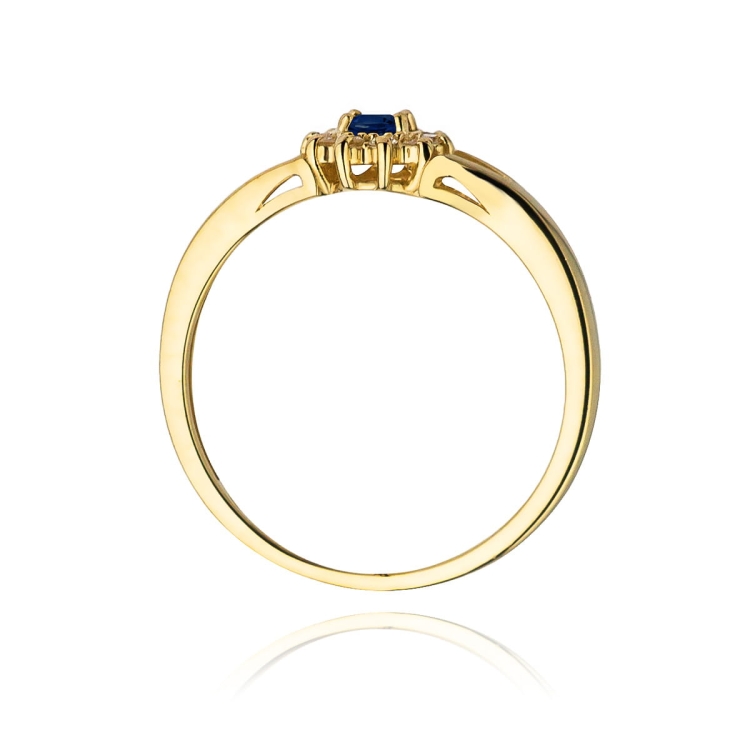 Pierścionek zaręczynowy z żółtego złota z szafirem i diamentami 0,09ct Fire Of Love
