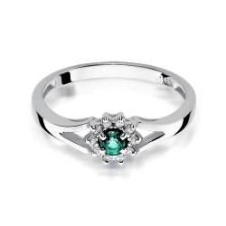 Pierścionek zaręczynowy z białego złota z szmaragdem i diamentami 0,09ct Fire Of Love