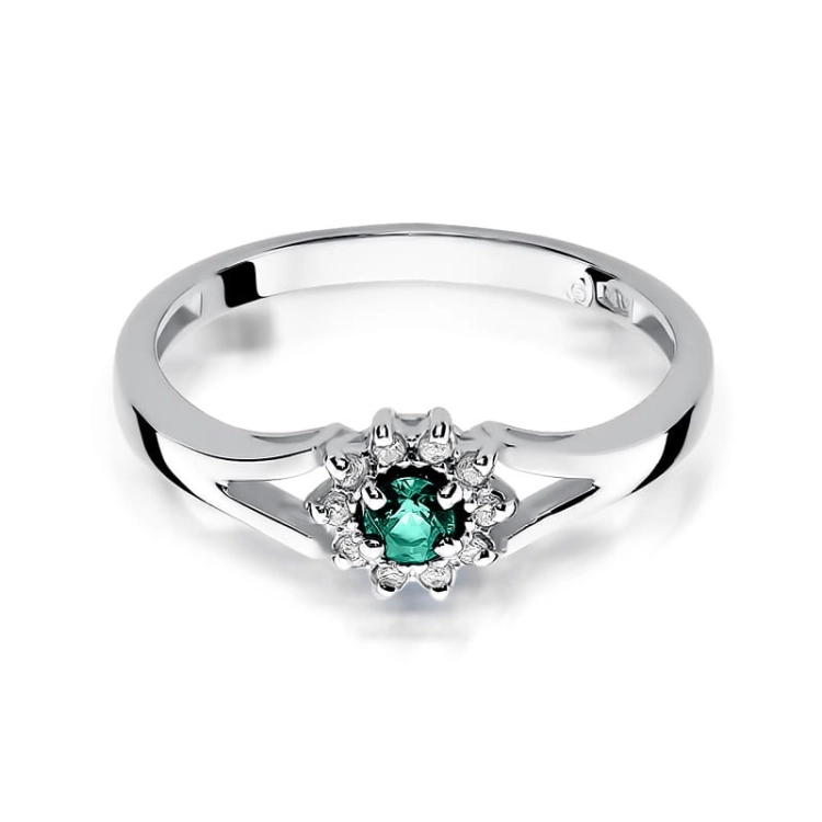 Pierścionek zaręczynowy z białego złota z szmaragdem i diamentami 0,09ct Fire Of Love