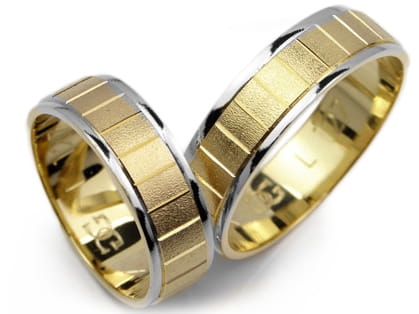 Obrączki ślubne z żółtego i rodowanego złota 333 płaskie 6mm Lovely  L127-333
