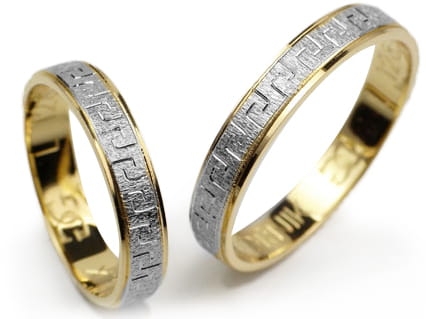 Obrączki ślubne z żółtego i rodowanego złota 333 płaskie 4mm Lovely  L128-333