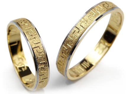 Obrączki ślubne z żółtego i rodowanego złota 333 płaskie 4mm Lovely  L128-333