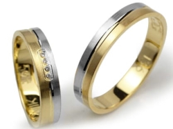 Obrączki ślubne z żółtego złota 333 i rodowanego płaskie z cyrkoniami 4mm Lovely  L136-333