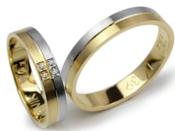 Obrączki ślubne z żółtego i rodowanego złota 333 płaskie z cyrkoniami 4mm Lovely L139-333