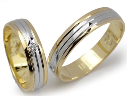 Obrączki ślubne z żółtego i rodowanego złota 333 półokrągłe z cyrkonią 5mm Lovely  L141-333