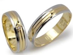 Obrączki ślubne z żółtego i rodowanego złota 333 półokrągłe z cyrkonią 5mm Lovely  L141-333