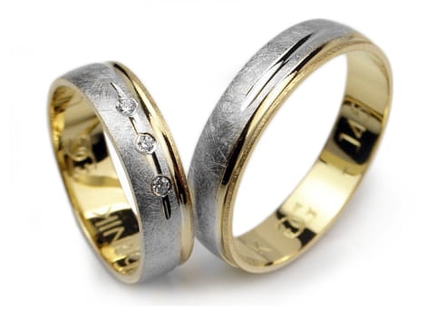 Obrączki ślubne z żółtego i rodowanego złota 333 półokrągłe z cyrkoniami 5mm Lovely L145-333