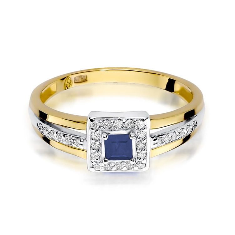 Pierścionek zaręczynowy z żółtego złota z szafirem i diamentami 0,14ct Fire Of Love