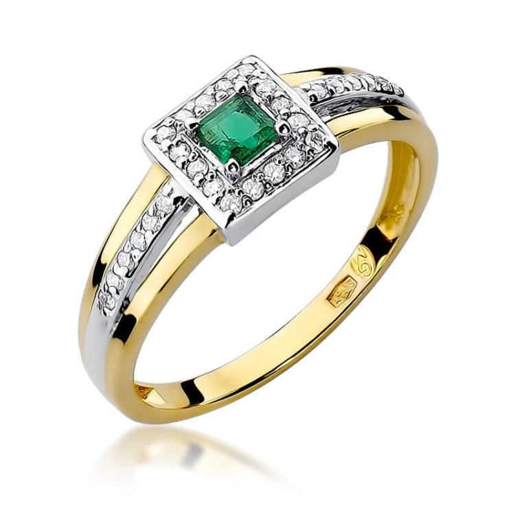 Pierścionek zaręczynowy z żółtego złota z szmaragdem i diamentami 0,14ct Fire Of Love