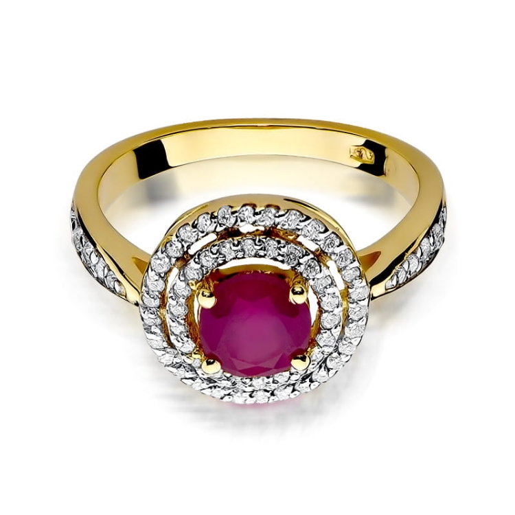 Pierścionek zaręczynowy z żółtego złota z rubinem i diamentami 0,38ct Fire Of Love
