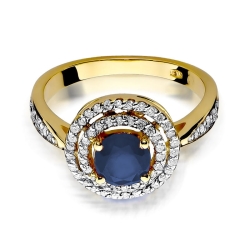 Pierścionek zaręczynowy z żółtego złota z szafirem i diamentami 0,38ct Fire Of Love