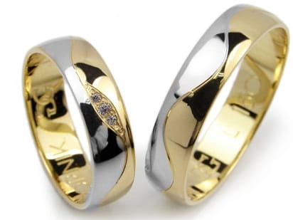 Obrączki ślubne z żółtego i rodowanego złota 333 półokrągłe z cyrkoniami 5mm Lovely L150-333