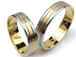 Obrączki ślubne z żółtego i rodowanego złota 333 płaskie 5mm Lovely  L158-333