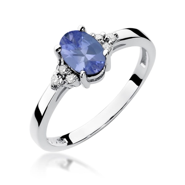 Pierścionek zaręczynowy z białego złota z tanzanitem i diamentami 0,05ct Fire Of Love