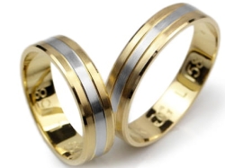 Obrączki ślubne z żółtego i rodowanego złota 333 płaskie 5mm Lovely  L158-333