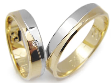 Obrączki ślubne z żółtego i rodowanego złota 333 płaskie z cyrkonią 5mm Lovely  L162-333