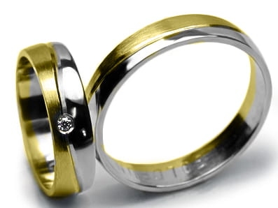 Obrączki ślubne dwukolorowe półokrągłe z cyrkonią 5mm Premium P-455-k