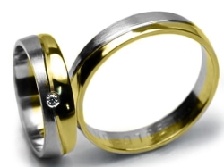 Obrączki ślubne dwukolorowe półokrągłe z cyrkonią 5mm Premium P-455-k