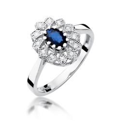 Pierścionek zaręczynowy z białego złota z szafirem i diamentami 0,10ct Fire Of Love