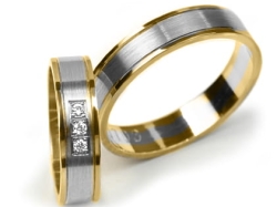 Obrączki ślubne dwukolorowe płaskie z cyrkoniami 5mm Premium P-458-k