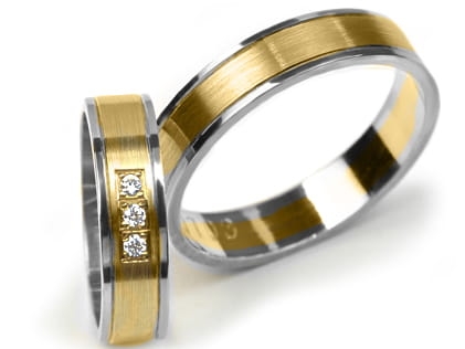 Obrączki ślubne dwukolorowe płaskie z cyrkoniami 5mm Premium P-458-k