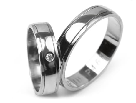Obrączki ślubne z białego złota półokrągłe z cyrkonią 5mm Premium P-468-b