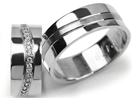 Obrączki ślubne z białego złota płaskie z cyrkoniami 8mm Premium P-479-b