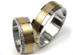 Obrączki ślubne dwukolorowe płaskie z cyrkoniami 7mm Premium P-484-k