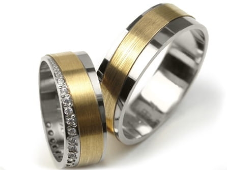 Obrączki ślubne dwukolorowe płaskie z cyrkoniami 7mm Premium P-484-k