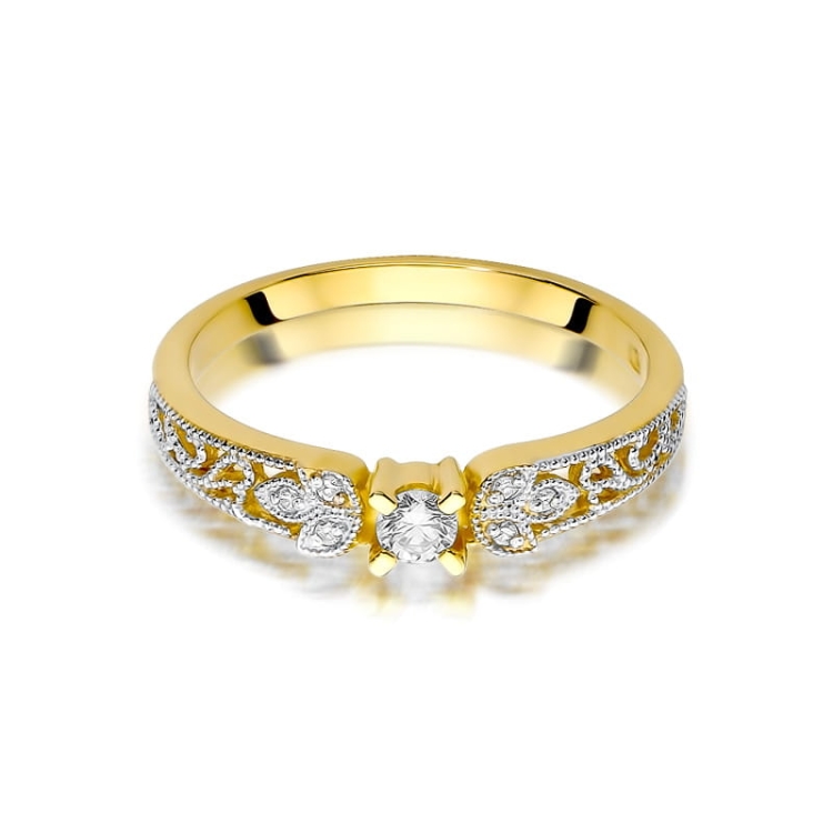 Pierścionek zaręczynowy z żółtego złota z diamentami 0,13ct Fire Of Love