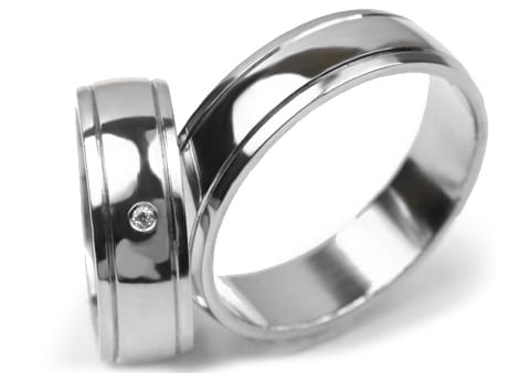 Obrączki ślubne z białego złota półokrągłe z cyrkonią 6mm Premium P-486-b