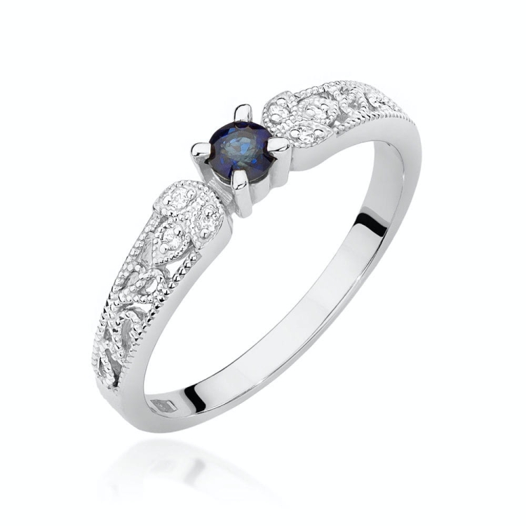 Pierścionek zaręczynowy z białego złota z szafirem i diamentami 0,03ct Fire Of Love