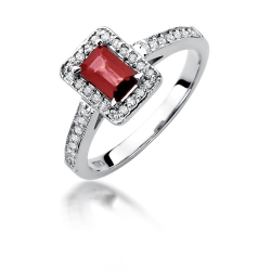 Pierścionek zaręczynowy z białego złota z rubinem i diamentami 0,22ct Fire Of Love