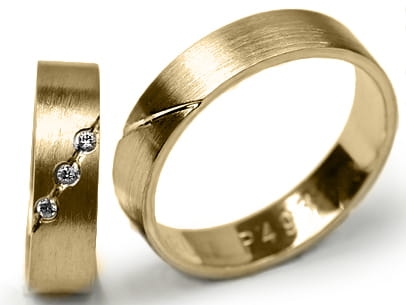 Obrączki ślubne z żółtego złota płaskie z cyrkoniami 5mm Premium P-493