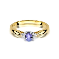 Pierścionek zaręczynowy z żółtego złota z tanzanitem i diamentami 0,03ct Fire Of Love