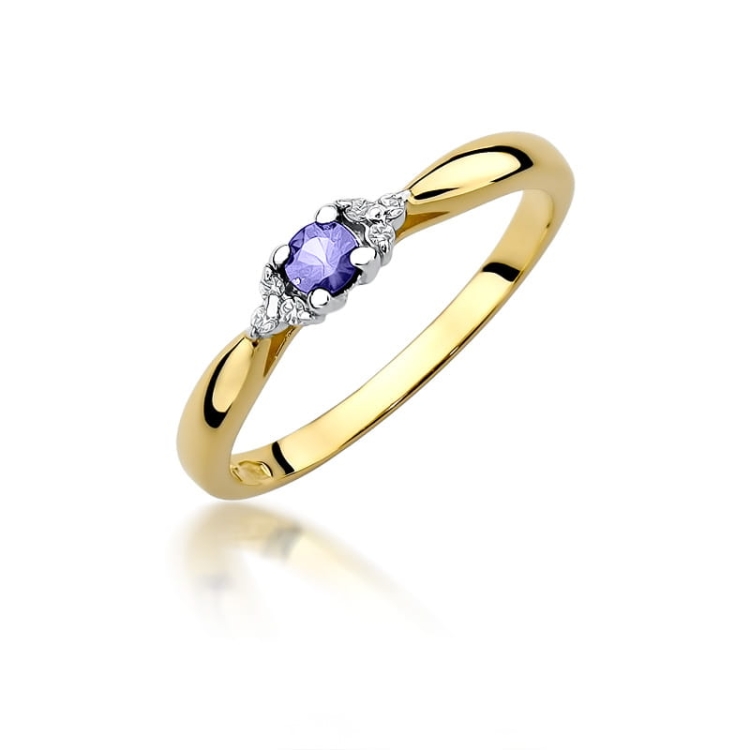 Pierścionek zaręczynowy z żółtego złota z tanzanitem i diamentami 0,03ct Fire Of Love