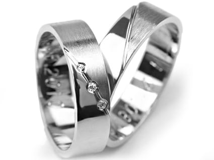 Obrączki ślubne z białego złota płaskie z cyrkoniami 5mm Premium P-499-b