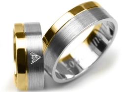 Obrączki ślubne dwukolorowe płaskie z cyrkonią 7mm Premium P-507-k