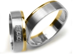 Obrączki ślubne dwukolorowe płaskie z cyrkoniami 6mm Premium P-510-k