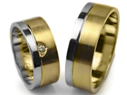 Obrączki ślubne dwukolorowe płaskie z cyrkonią 7mm Premium P-AMIGO