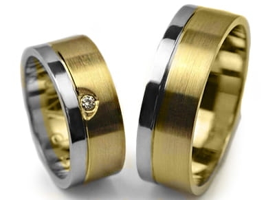 Obrączki ślubne dwukolorowe płaskie z cyrkonią 7mm Premium P-AMIGO