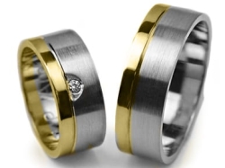 Obrączki ślubne dwukolorowe płaskie z cyrkonią 7mm Premium P-AMIGO-k