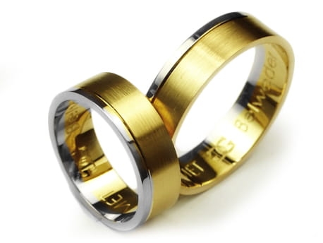 Obrączki ślubne dwukolorowe płaskie 6mm Premium P- BELWEDER BIS-k